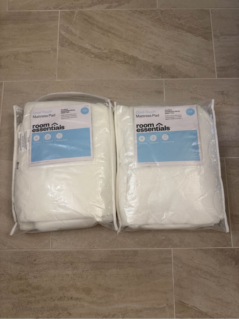 Room Essentials White Cool-Feel Mattress Pads (Pair). Full size, both for $25